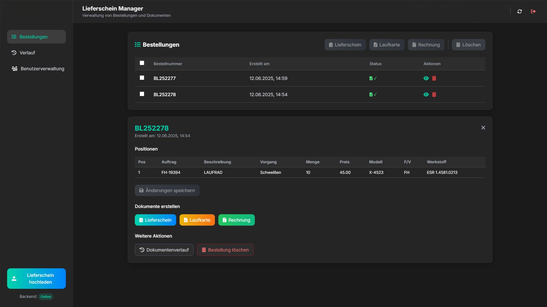 Dokument-Generator für Schleiferei Screenshot